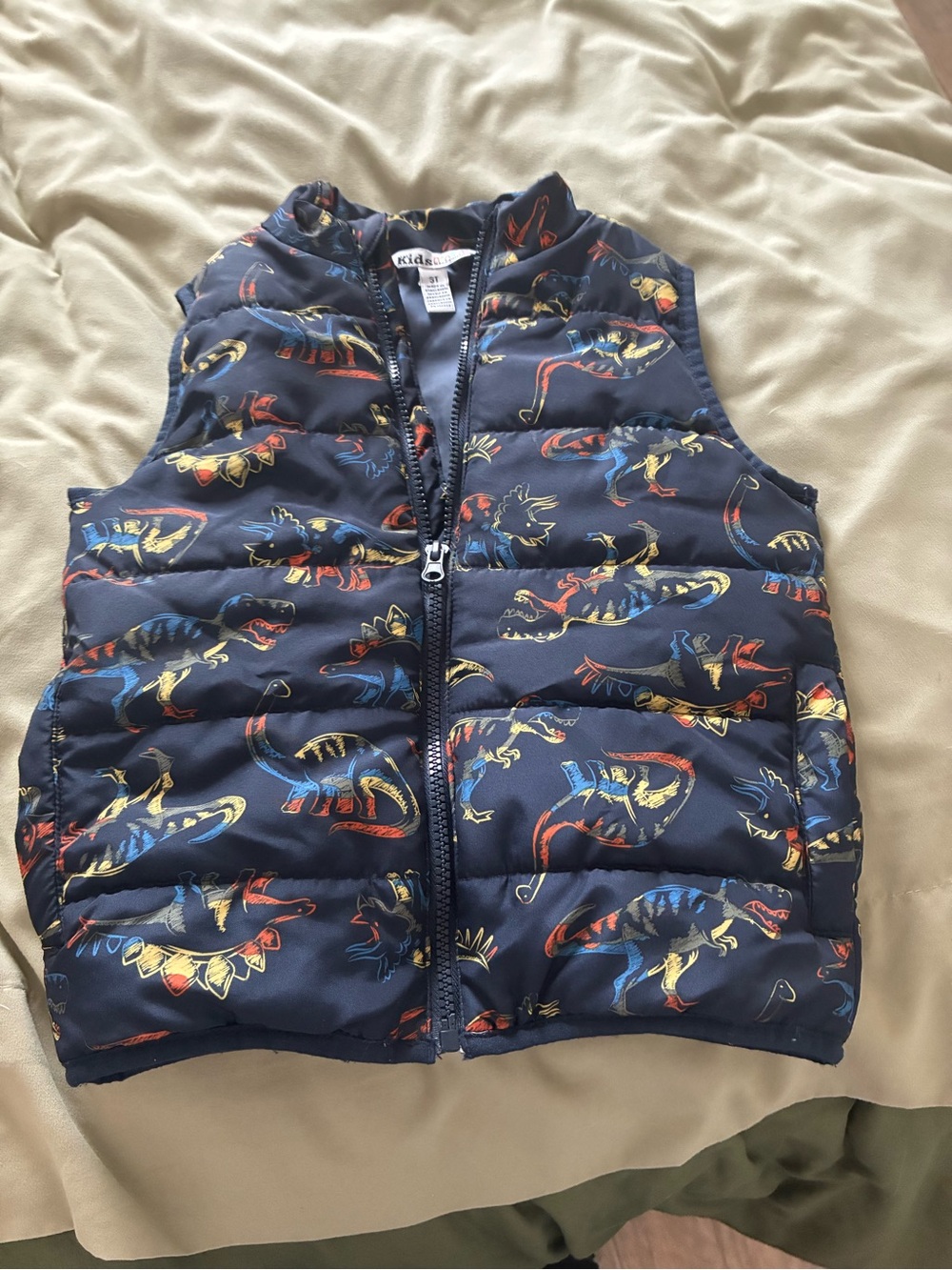 Kids Navy Dinosaur Puffer Vest